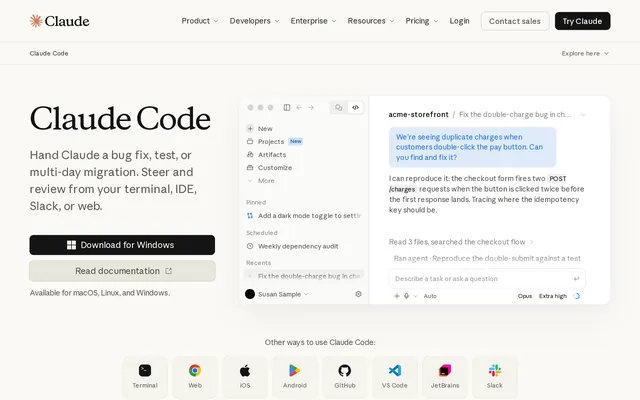 Claude Code website screenshot
