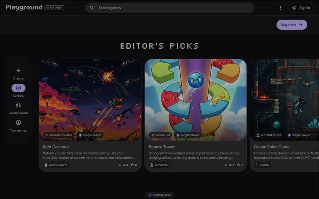 Playground (Google) website screenshot