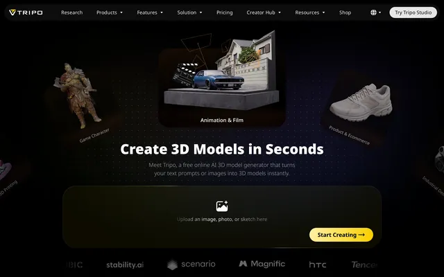 Tripo AI website screenshot